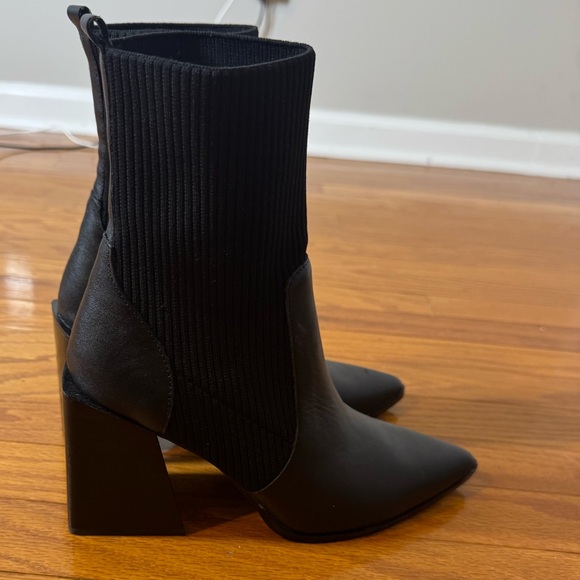 Steve Madden Tackle Black Leather Pointed-Toe Sock Boots - Picture 6 of 10